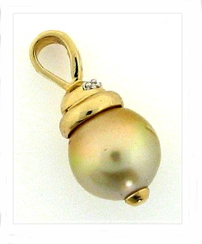 11.7MM Gold South Sea Pearl Diamond Pendant 14K 
