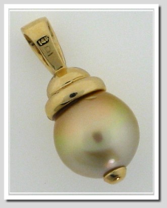 11.7MM Gold South Sea Pearl Diamond Pendant 14K 