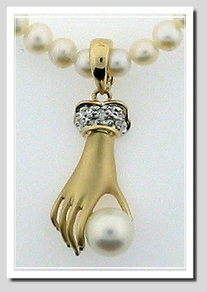 Hand Hold A Pearl Pendant Enhancer Akoya Pearl 14K Gold