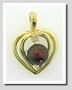 7.6MM Black Akoya Pearl Diamond Heart Pendant Enhancer 14K 