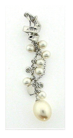 Multi White Freshwater Pearl Diamond Pendant 14K White Gold