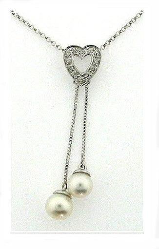 6.5-7MM White Freshwater Pearl Diamond Heart Pendant 14K White Gold