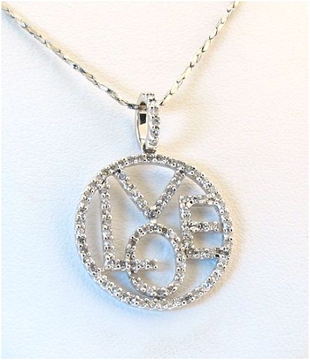 Diamond Circle Pendant w/LOVE 0.59Ct. 14K White Gold