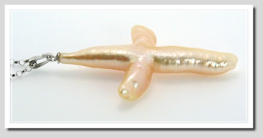 Large Freshwater Cross Pendant 14K White Gold 