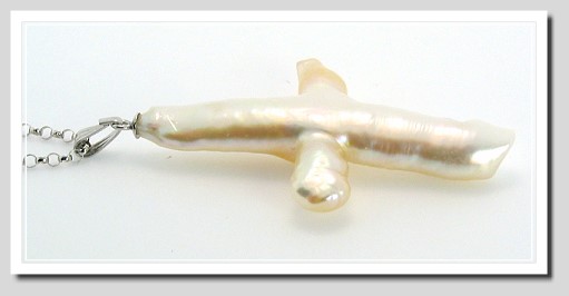 Large White Freshwater Cross Pendant 14K White Gold 