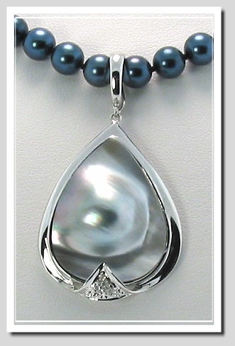 21X27MM Gray Tahitian Blister Pearl Diamond Pendant Enhancer 14K Gold