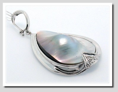 21X27MM Gray Tahitian Blister Pearl Diamond Pendant Enhancer 14K Gold