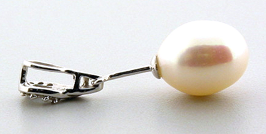 8X10MM White FW Pearl Diamond Pendant 14K White Gold