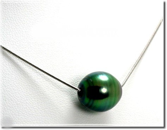 11.5X12.6MM Peacock Tahitian Pearl Slide On 14K White Gold Chain 18in