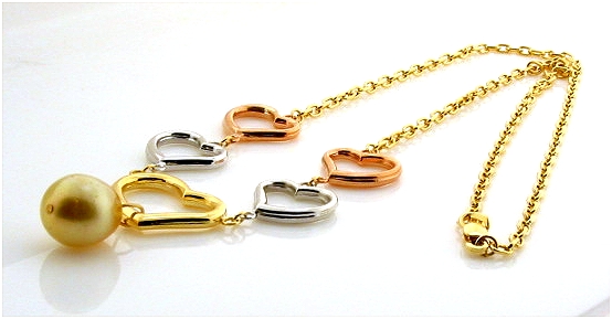 Designers Heart Necklace 9.8X11.5MM Golden South Sea Pearl 14K Tri Color Gold 17in.