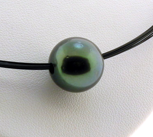 13.9MM Peacock Tahitian Pearl Slide on Wire 18in., Silver