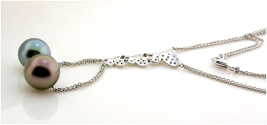10.4MM & 11MM Double Tahitian Cultured Pearl Lariat Necklace with Diamond Butterfly, 18K White Gold w/0.39 Ct. Diamonds, 18 +2.5 In.