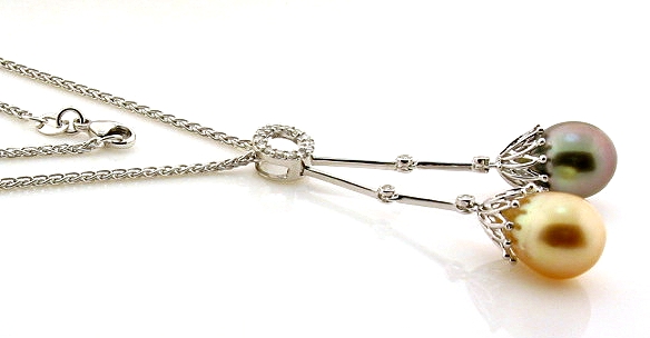 Gray & Golden South Sea Pearl Lariat Necklace w/0.23 Ct. Diamonds, 18K White Gold 18 In. 
