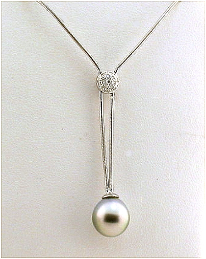 9.7X10.2MM Gray Tahitian Pearl Lariat Necklace w/Diamonds, 18K White Gold 17-18 In. Extendable