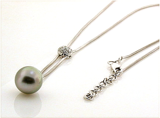 9.7X10.2MM Gray Tahitian Pearl Lariat Necklace w/Diamonds, 18K White Gold 17-18 In. Extendable