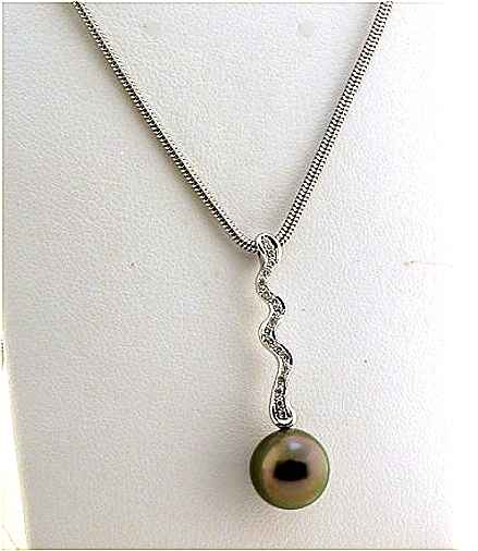 9.7MM Black Tahitian Pearl Lariat Necklace, 14K White Gold w/0.18 Ct. Diamonds