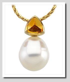 Paspaley 11MM South Sea Pearl w/ Citrine Pendant 14K Gold