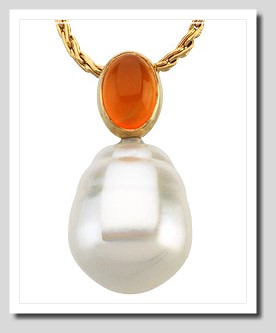 Paspaley 11MM South Sea Pearl w/ Carnelian Pendant 14K Gold