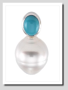Paspaley 11MM South Sea Pearl w/ Turquoise Pendant 14K Gold