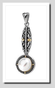 10MM Freshwter Cultured Pearl Pendant, Sterling  Silver/14K Gold