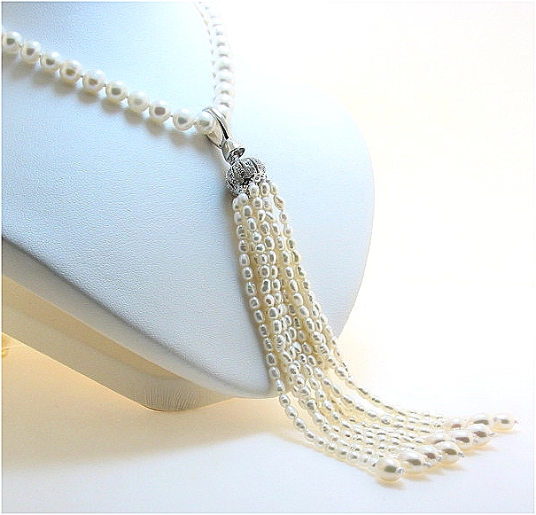 10 Strand White FW Pearl & Crystal Chandelier Pendant Enhancer, Silver, 4.5in Long