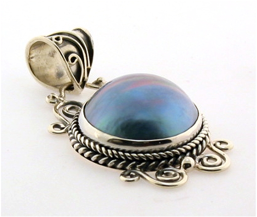 17MM Blue Mabe Pearl Pendant, Silver, 1.7in Long, 8.3 Grams