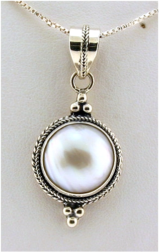 15MM Mabe Pearl Pendant, Silver, 1.6in Long, 5.9 Grams