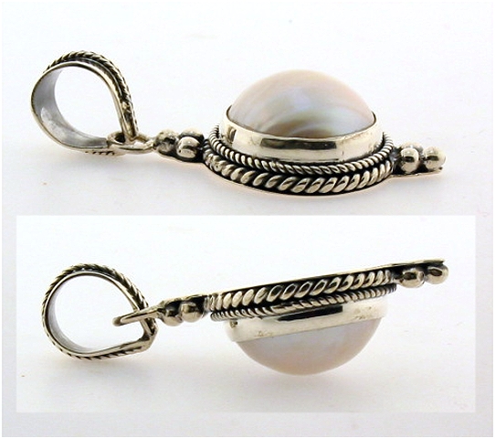 15MM Mabe Pearl Pendant, Silver, 1.6in Long, 5.9 Grams