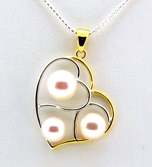 5.5MM - 7MM Multi Freshwater Pearl Heart Pendant, Sterling Silver
