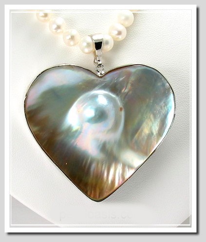 Large South Sea Blister Mabe Pearl Heart Pendant Enhancer Silver
