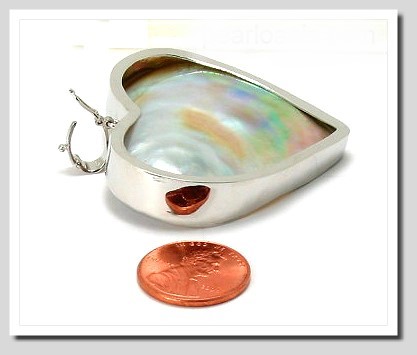 Large South Sea Blister Mabe Pearl Heart Pendant Enhancer Silver