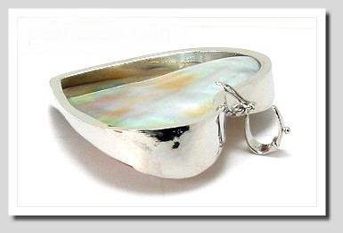 Large South Sea Blister Mabe Pearl Heart Pendant Enhancer Silver