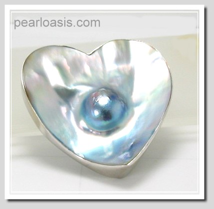 Large South Sea Mabe Blister Pearl Heart Brooch Steeling Silver