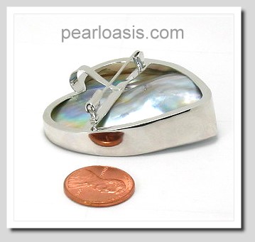 Large South Sea Mabe Blister Pearl Heart Brooch Steeling Silver