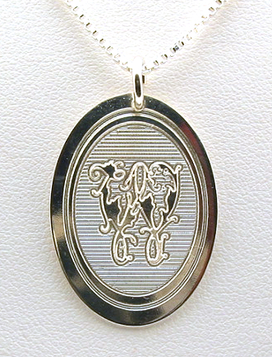 Oval Floral Monogram Initial Pendant w/Chain 18in, Sterling Silver