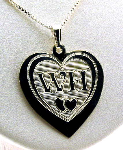 Double Heart Design Monogram Initial Pendant w/Chain 18in, Sterling Silver