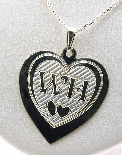 Double Heart Design Monogram Initial Pendant w/Chain 18in, Sterling Silver