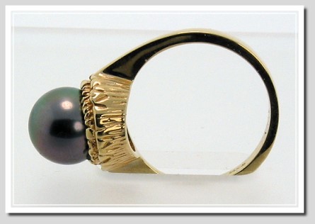 8.42MM Black Tahitian Pearl Ring 14K Yellow Gold Size 5