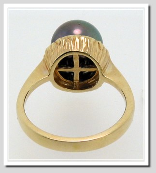 8.42MM Black Tahitian Pearl Ring 14K Yellow Gold Size 5