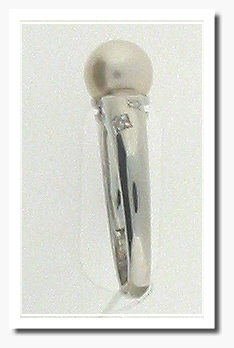 7-7.5MM White Akoya Cultured Pearl Diamond Ring 14K White Gold 
