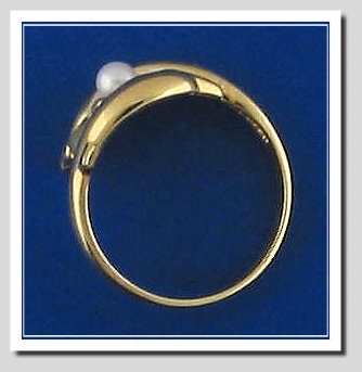 Dolphin ring with 4MM white cultured pearl, 14K, Sizes 7.5