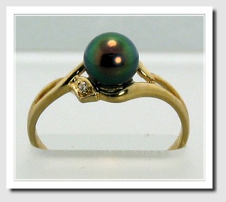 6.2MM Black Akoya Cultured Pearl Ring 14K Yellow Gold Size 6.25