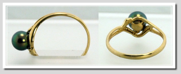 6.2MM Black Akoya Cultured Pearl Ring 14K Yellow Gold Size 6.25