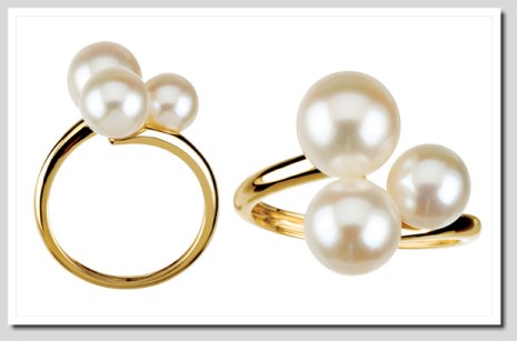 6.5-9MM Three Freshwater Pearl Ring 14K Yellow Gold