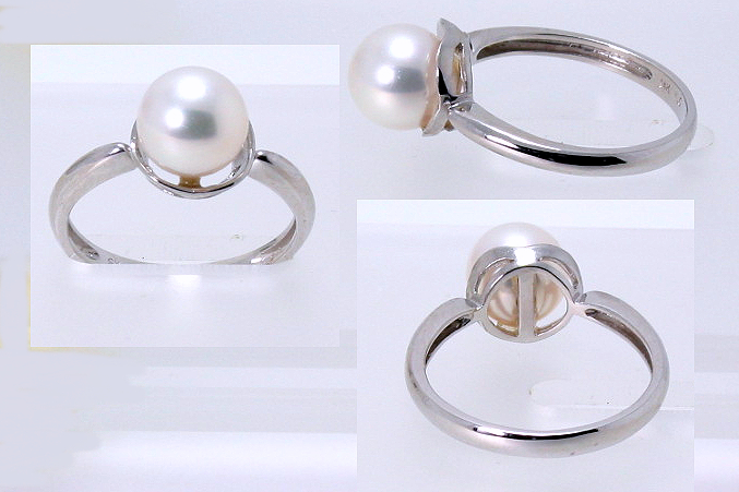 AAA 8-8.5MM Japanese Akoya Pearl Ring 14K White Gold