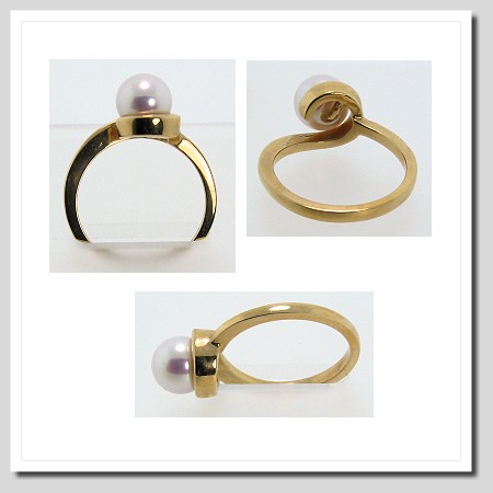 7.3MM White Akoya Pearl Ring 14K Yellow Gold Size 6.25