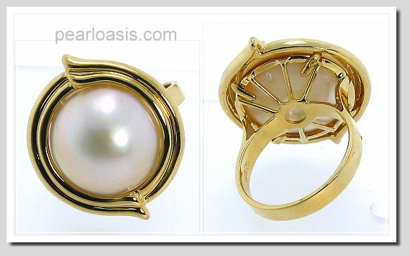 15.4MM Japanese Mabe Pearl Ring 14K Yellow Gold Size 7