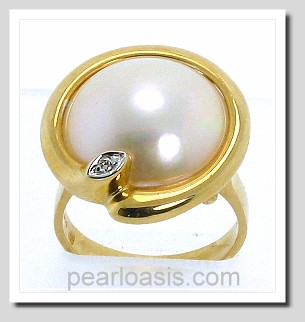 15.5MM Japanese Mabe Pearl Diamond Ring 14K Gold Size 7