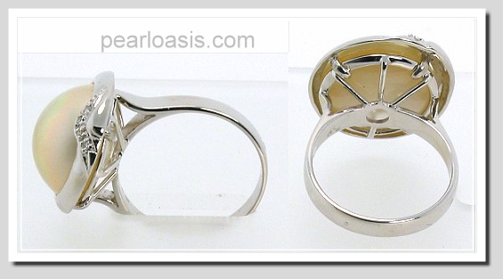 14MM Japanese Mabe Pearl Diamond Ring 14K White Gold Size 7