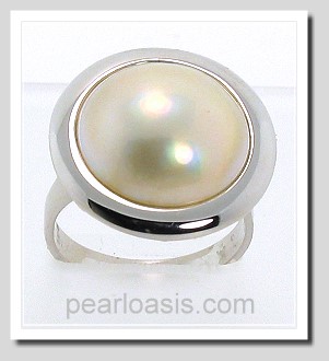 14.5MM Japanese Mabe Pearl Ring 14K White Gold Size 7